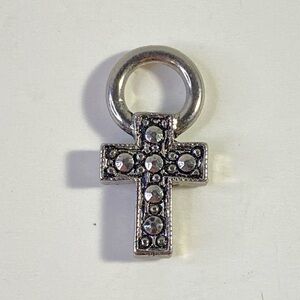Vintage Marcasite Cross Pendant Charm Silver-Tone